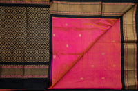 Sunset Coral and Black Silk Cotton Saree