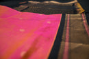 Sunset Coral and Black Silk Cotton Saree