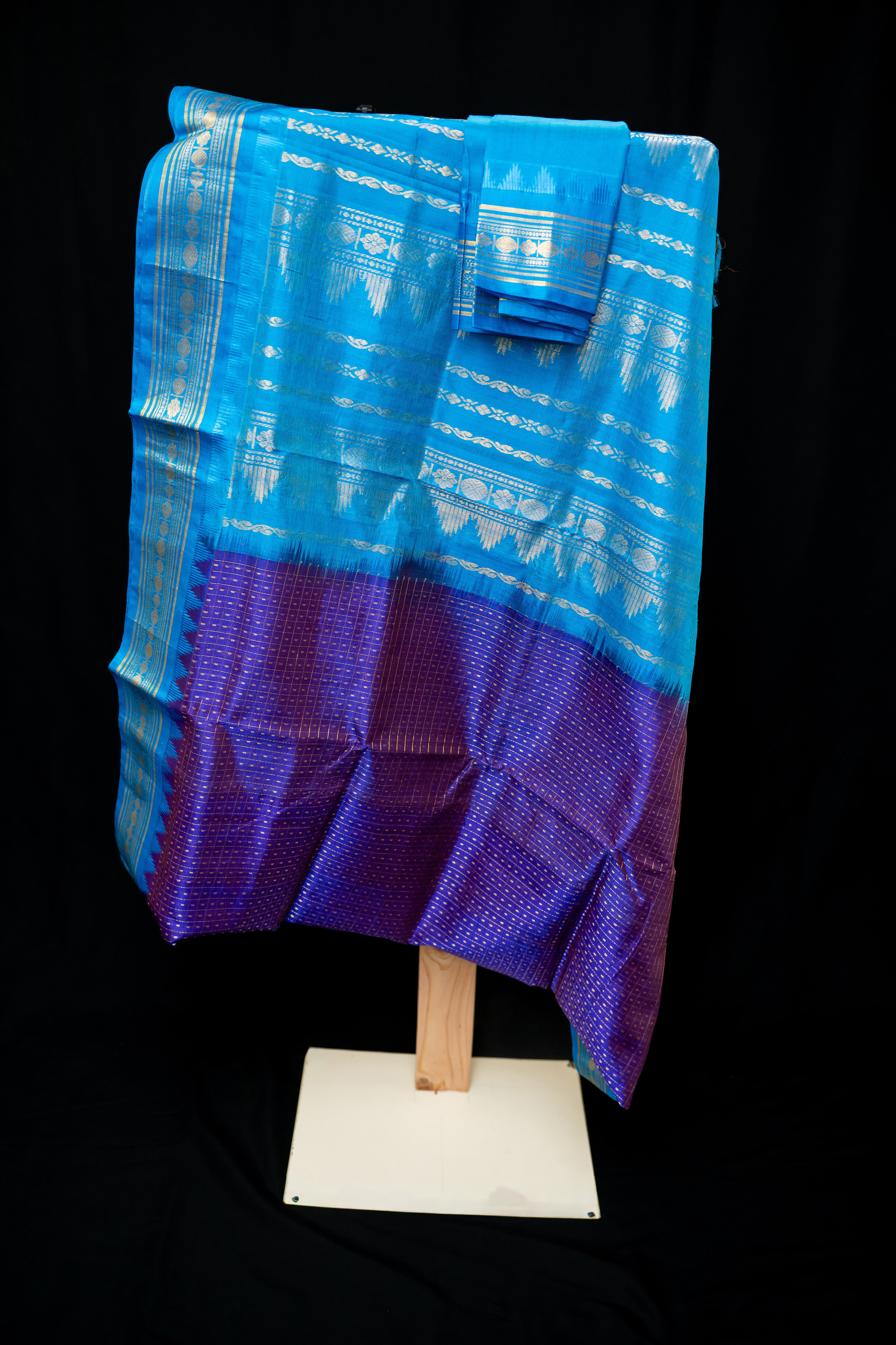 Royal Purple and Sky Blue Silk Cotton Saree