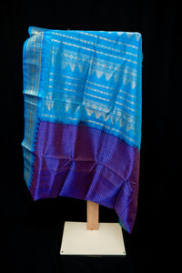 Royal Purple and Sky Blue Silk Cotton Saree