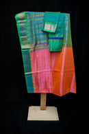 Lotus Pink Silk Cotton Saree with Emerald Pallu