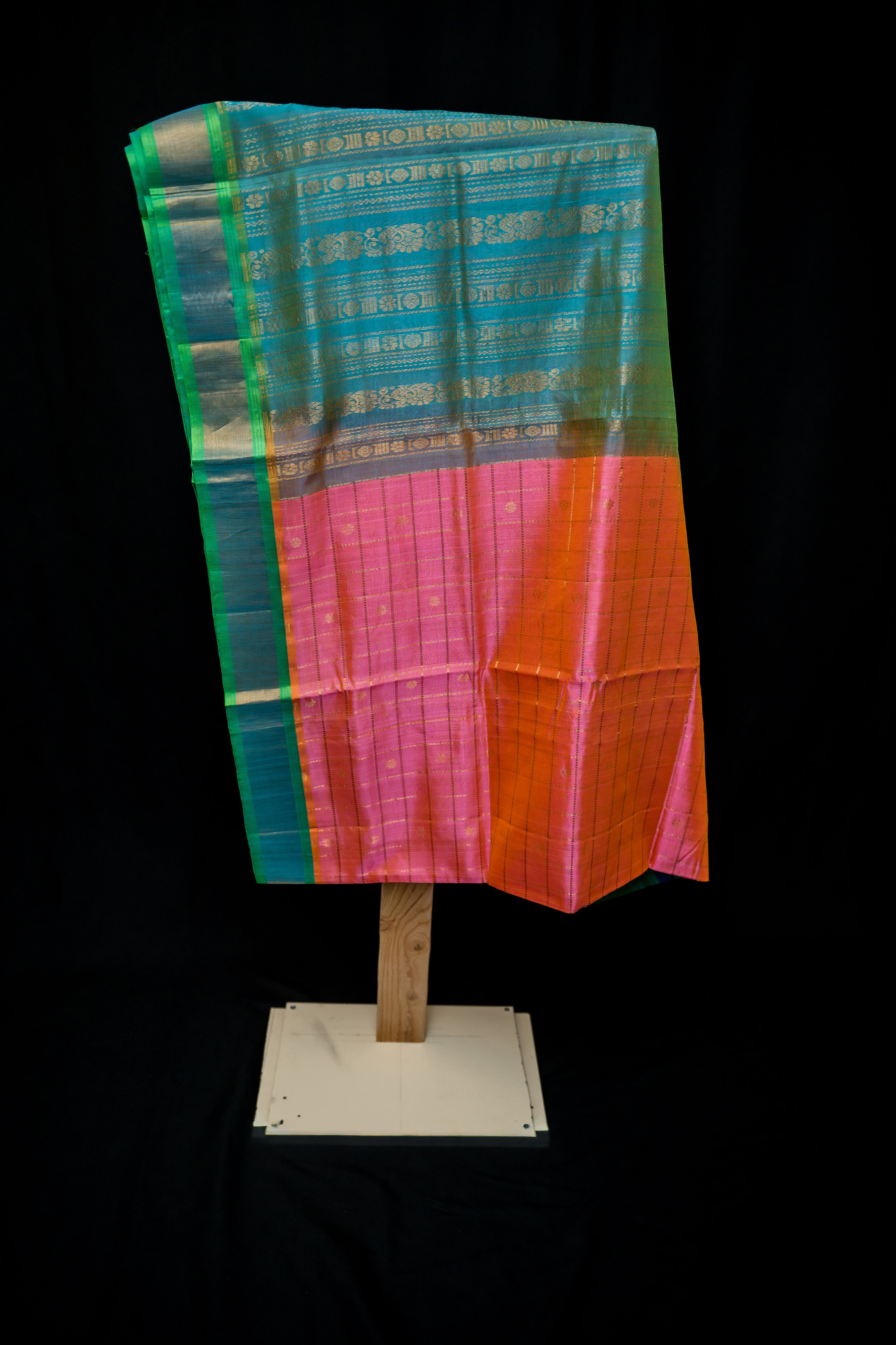 Lotus Pink Silk Cotton Saree with Emerald Pallu