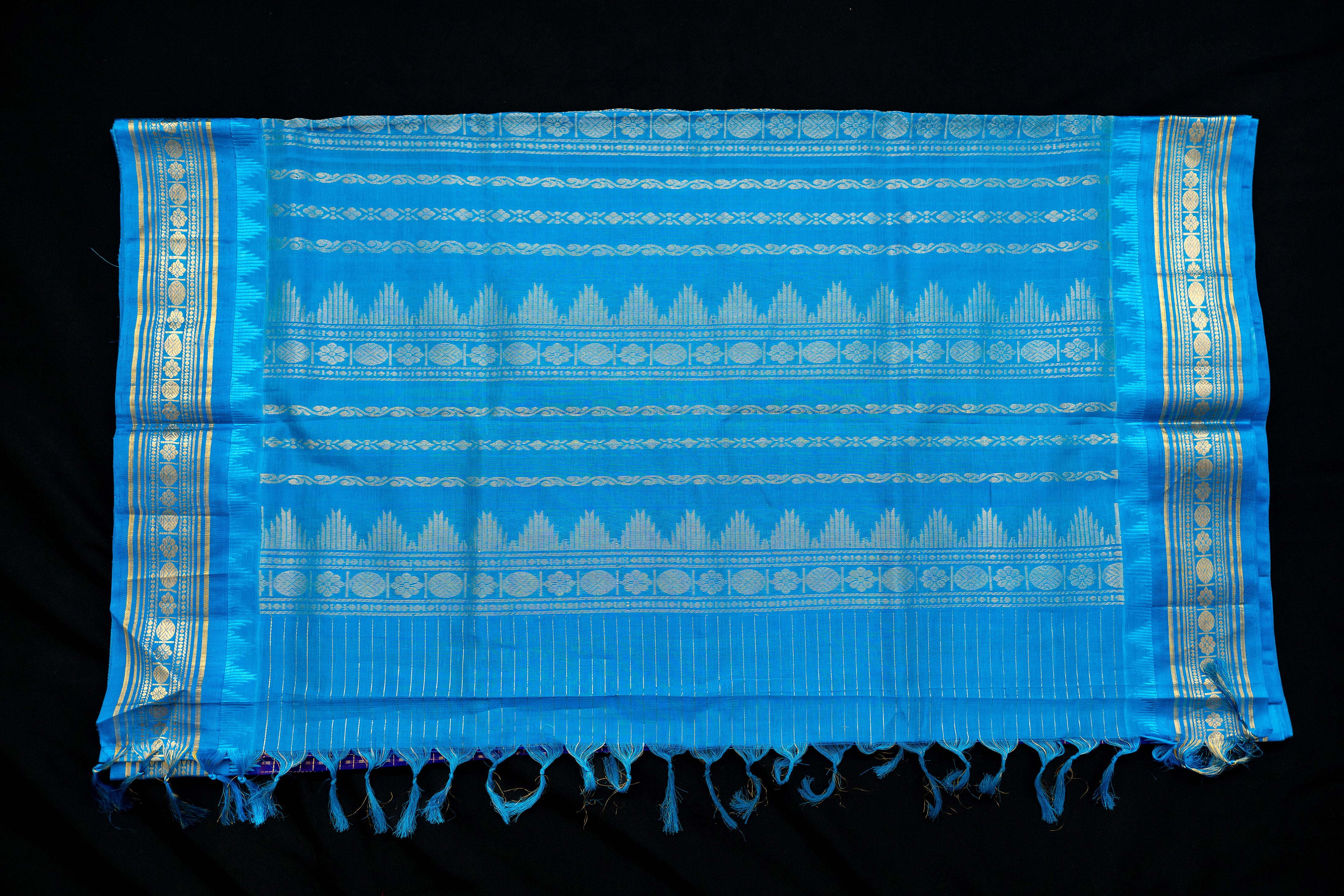 Royal Purple and Sky Blue Silk Cotton Saree
