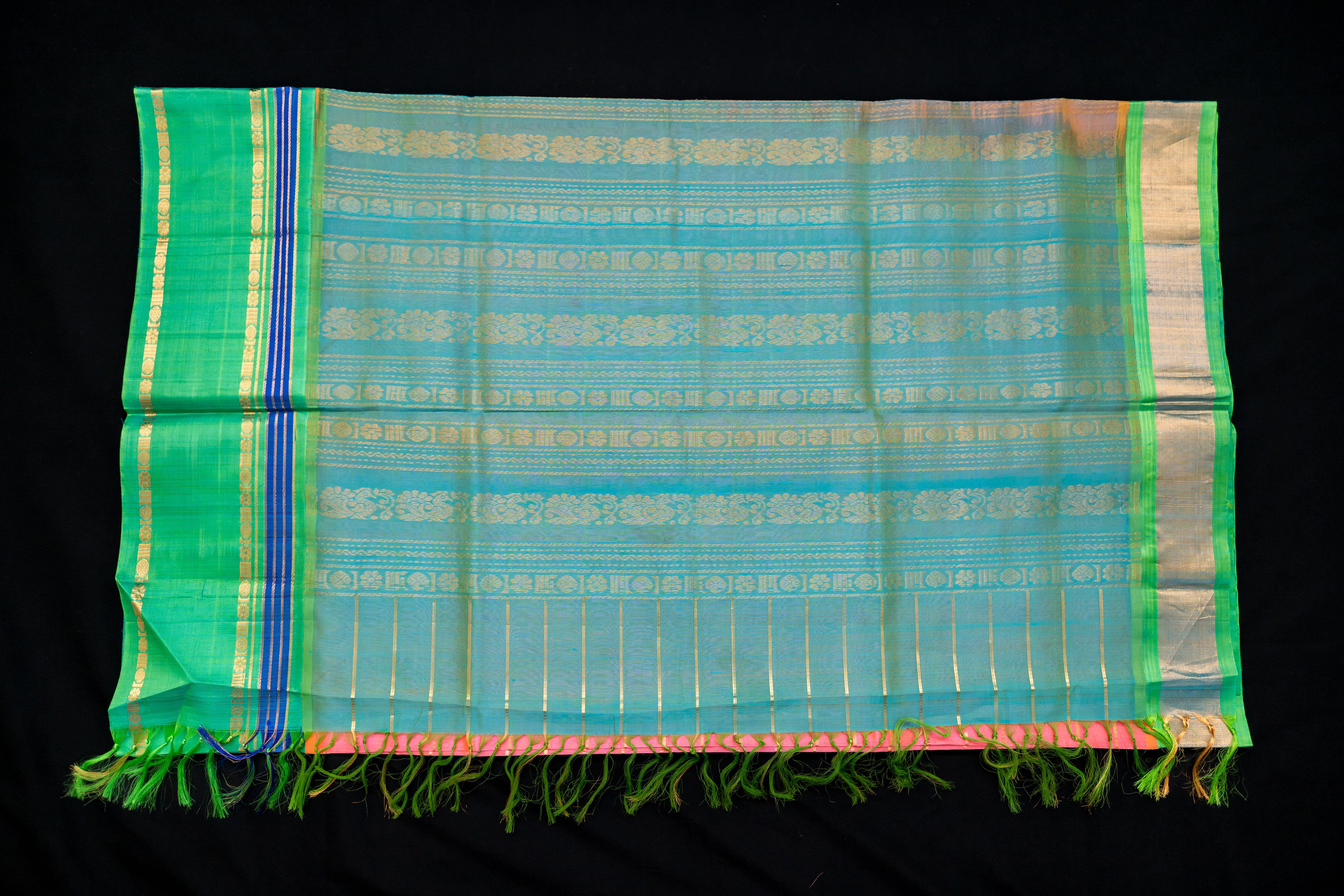 Lotus Pink Silk Cotton Saree with Emerald Pallu