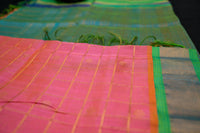 Lotus Pink Silk Cotton Saree with Emerald Pallu