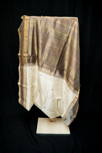 Elegant Off-White & Black Silk Cotton Saree