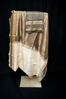 Elegant Off-White & Black Silk Cotton Saree
