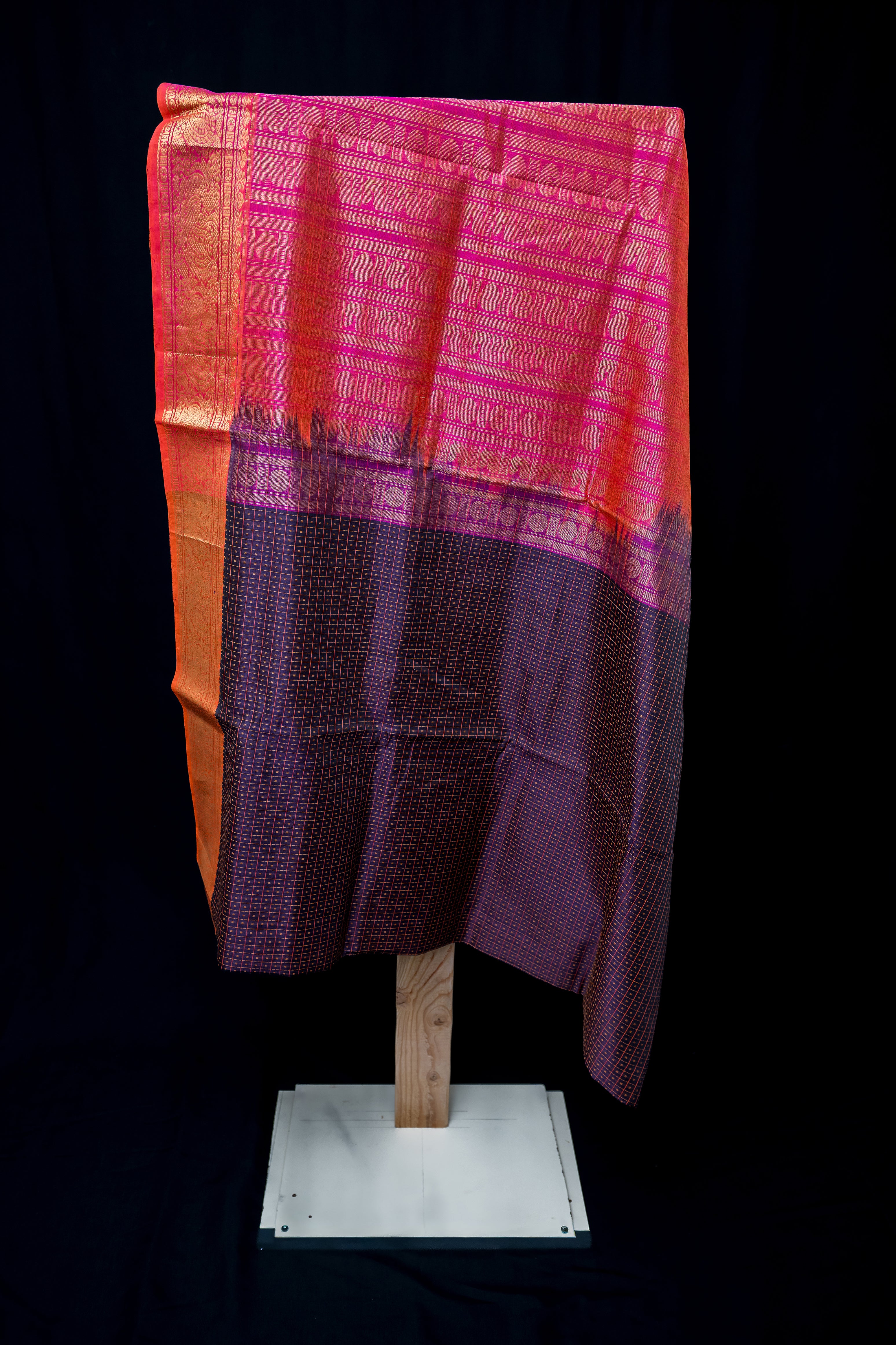 Deep Purple and Lotus Pink Silk Cotton Saree