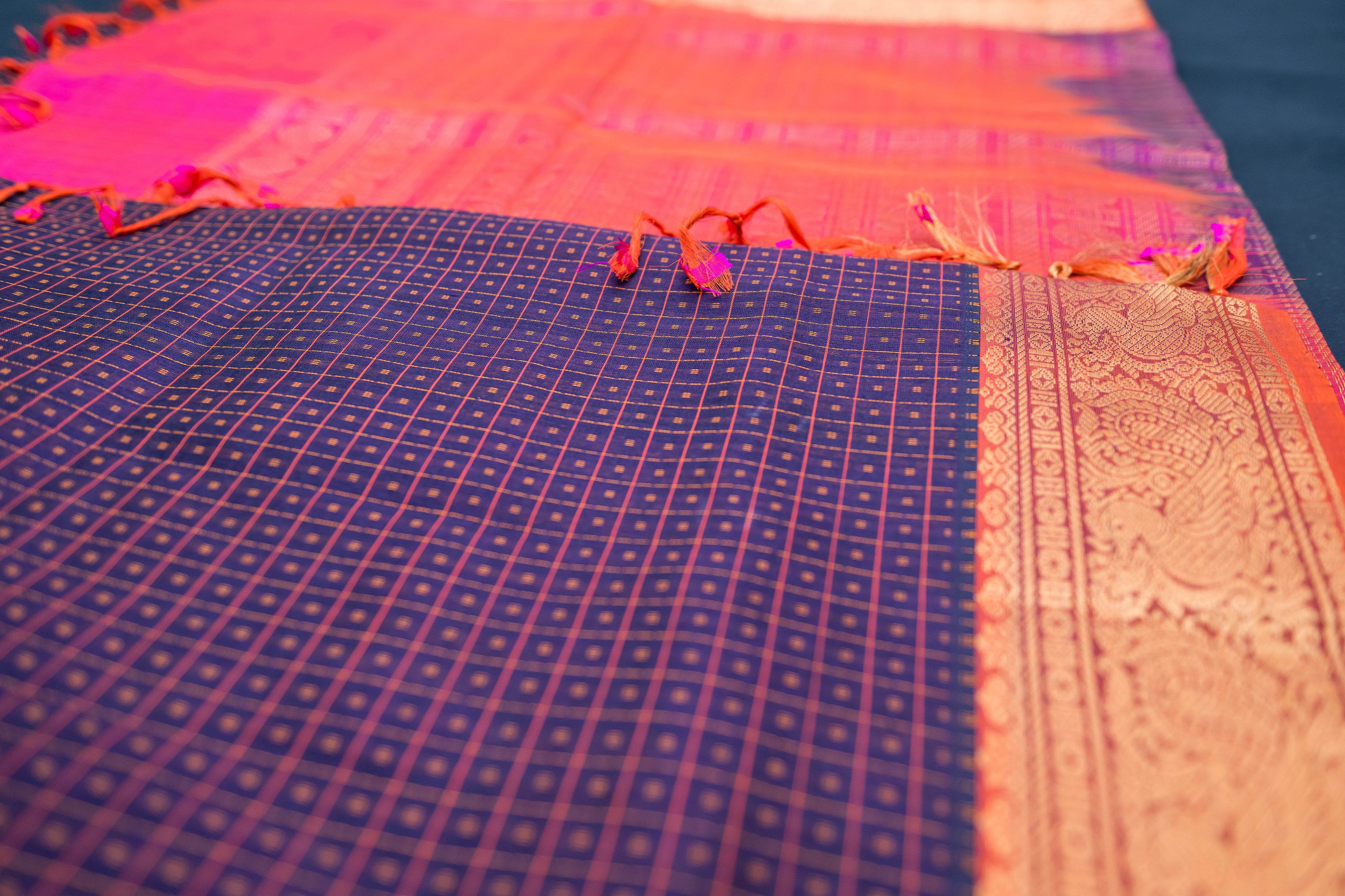 Deep Purple and Lotus Pink Silk Cotton Saree