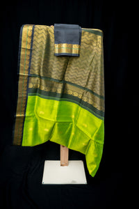 NOT - Electric Lime Silk Cotton Saree with Geometric Zari