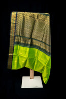 NOT - Electric Lime Silk Cotton Saree with Geometric Zari