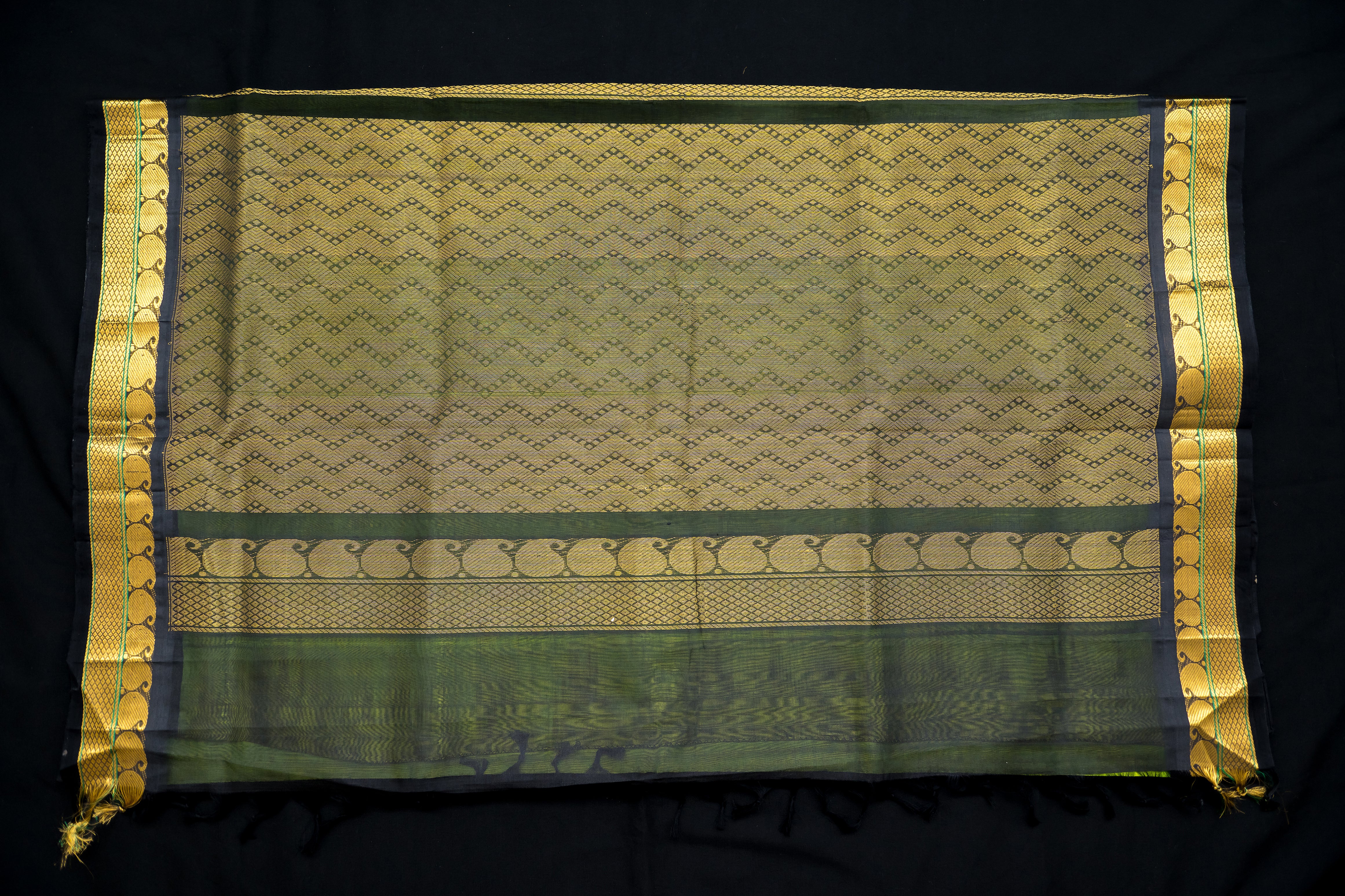 NOT - Electric Lime Silk Cotton Saree with Geometric Zari