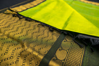 NOT - Electric Lime Silk Cotton Saree with Geometric Zari