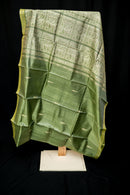 Olive Sage Tussar Silk Saree with Mythical Narrative Pallu