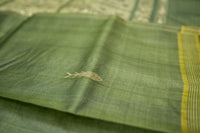 Olive Sage Tussar Silk Saree with Mythical Narrative Pallu