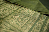 Olive Sage Tussar Silk Saree with Mythical Narrative Pallu