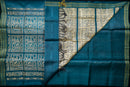 Teal Blue Tussar Silk Saree with Mythical Narrative Pallu
