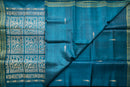 Teal Blue Tussar Silk Saree with Mythical Narrative Pallu