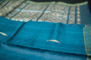 Teal Blue Tussar Silk Saree with Mythical Narrative Pallu