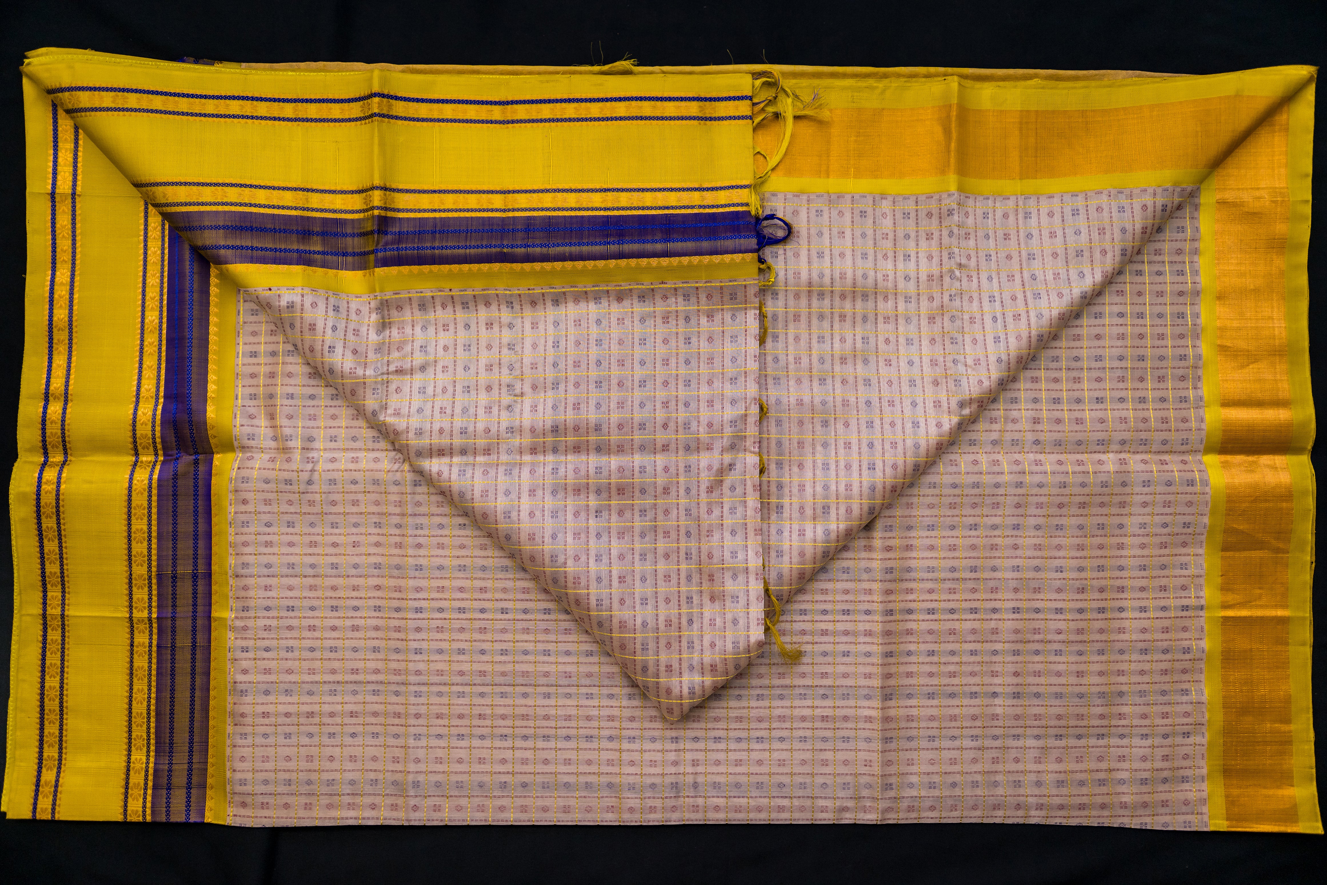 Lemon Yellow & Ivory Silk Cotton Saree