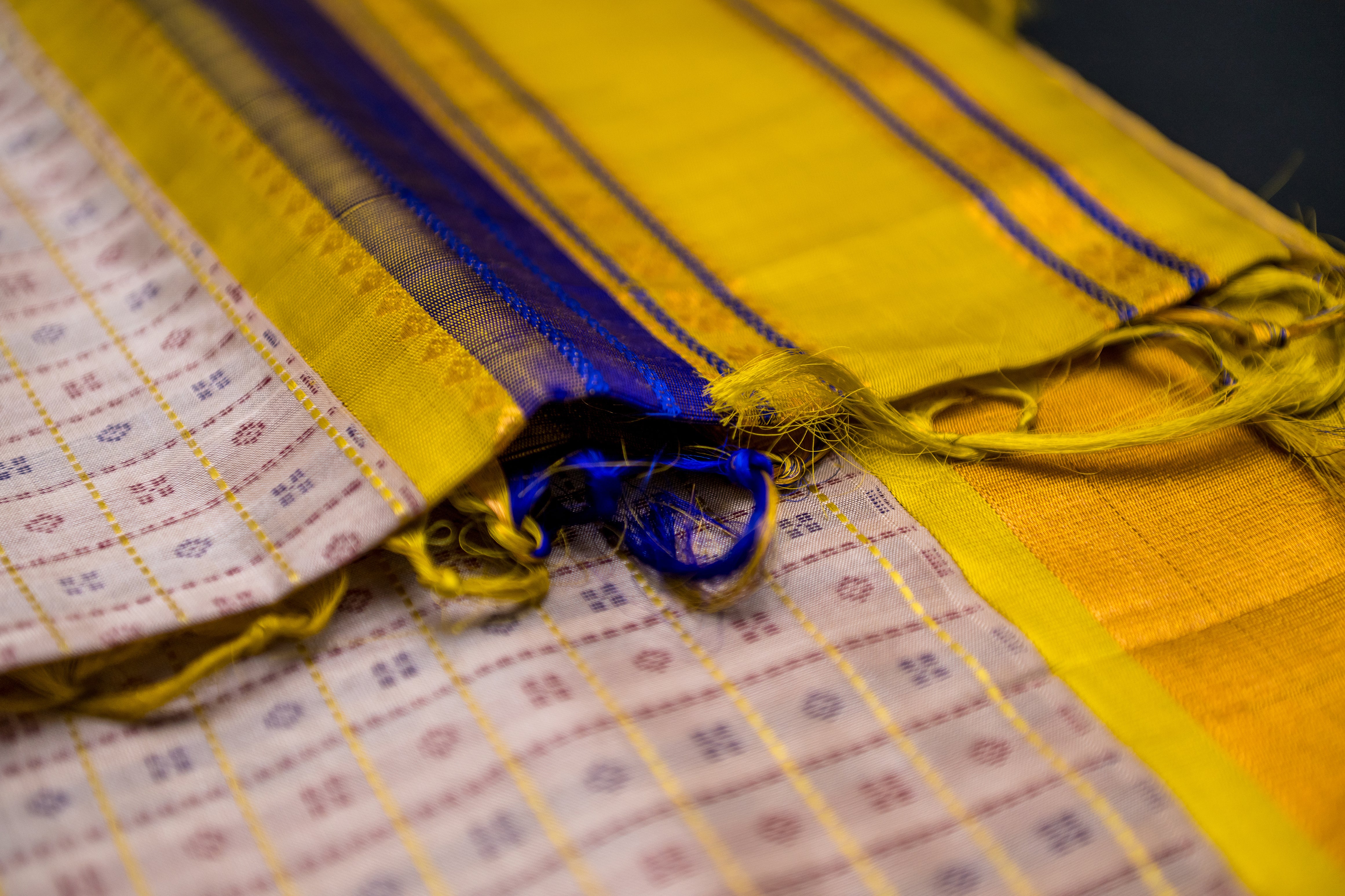 Lemon Yellow & Ivory Silk Cotton Saree