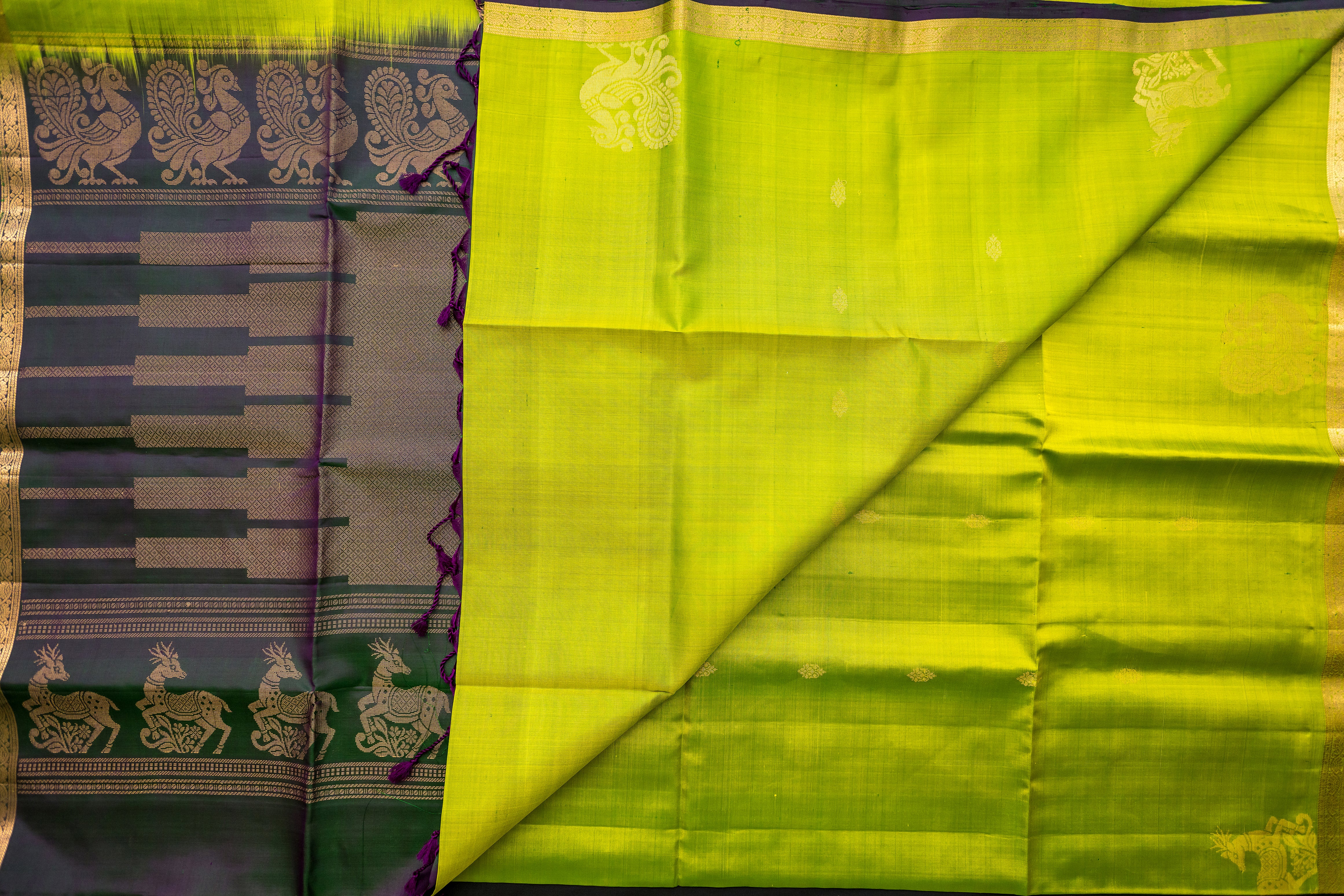 Imperial Parrot Green Soft Silk Saree