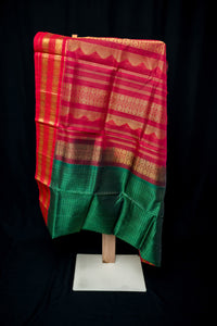 Bottle Green and Crimson Red Silk Cotton Saree