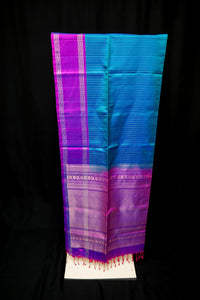 Peacock Blue and Bright Purple Soft Silk Saree