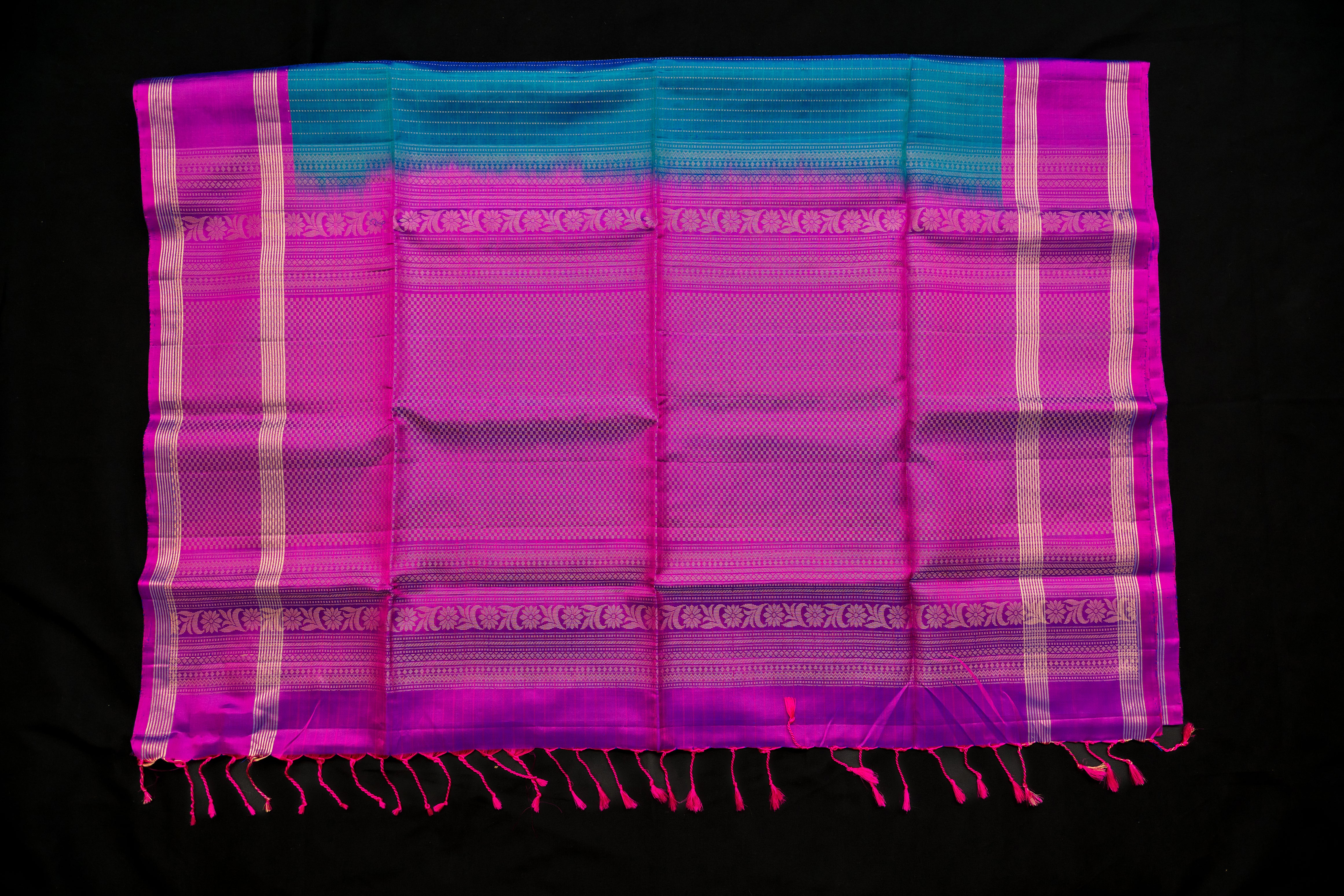 Peacock Blue and Bright Purple Soft Silk Saree