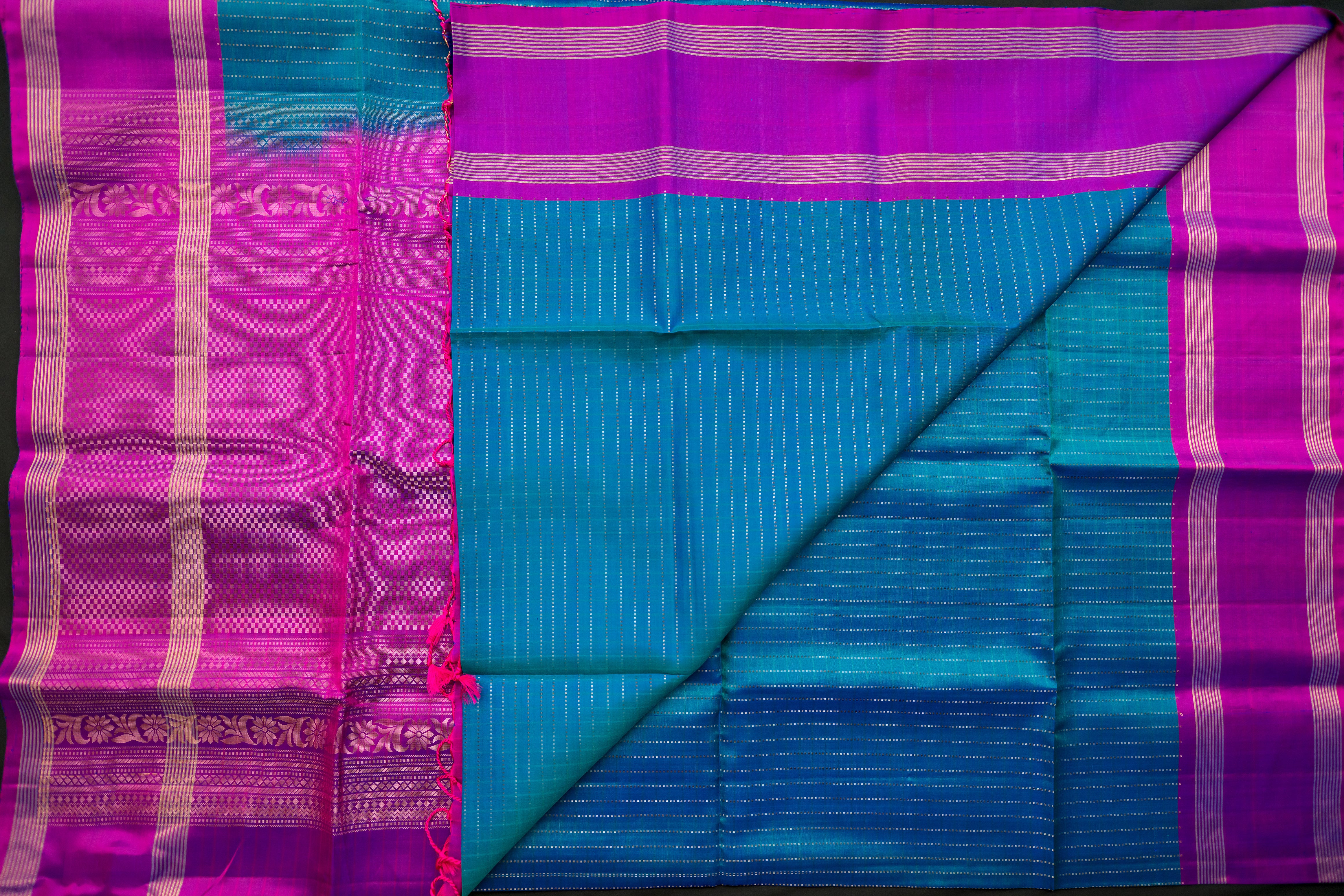 Peacock Blue and Bright Purple Soft Silk Saree
