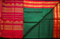 Bottle Green and Crimson Red Silk Cotton Saree