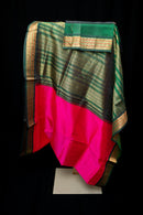 Electric Pink and Bottle Green Silk Cotton Saree