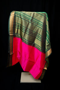 Electric Pink and Bottle Green Silk Cotton Saree