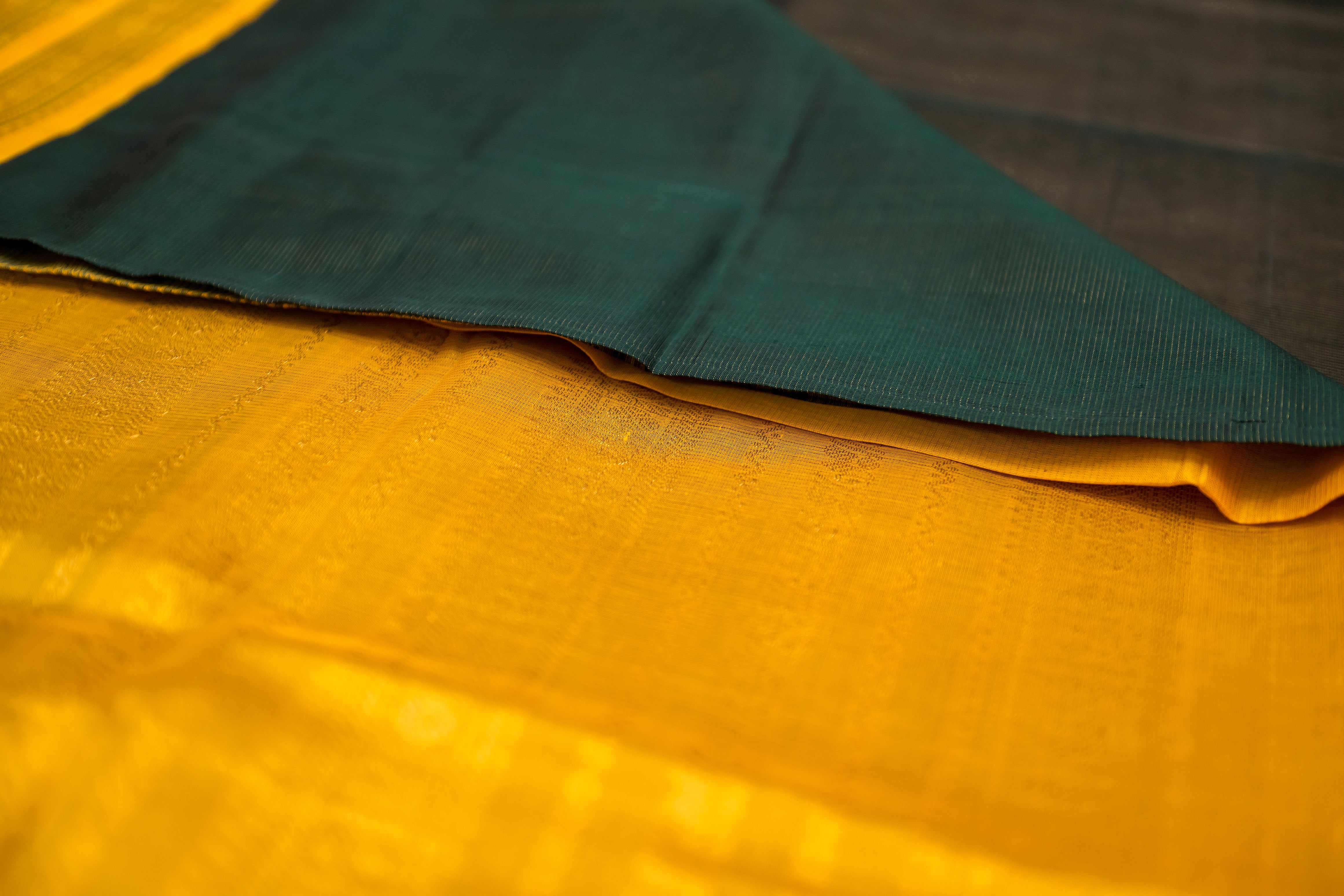 Deep Bottle Green and Golden Yellow Vairaoosi Silk Cotton Saree