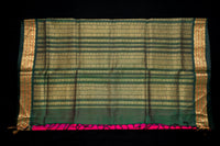 Electric Pink and Bottle Green Silk Cotton Saree
