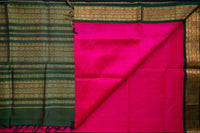 Electric Pink and Bottle Green Silk Cotton Saree