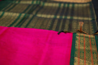 Electric Pink and Bottle Green Silk Cotton Saree