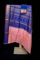 Royal Blue and Blush Pink Kattam Silk Cotton Saree