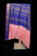 Royal Blue and Blush Pink Kattam Silk Cotton Saree
