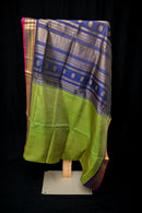 Radiant Lime Green, Mustard, and Royal Blue Silk Cotton Saree
