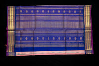 Royal Blue and Blush Pink Kattam Silk Cotton Saree