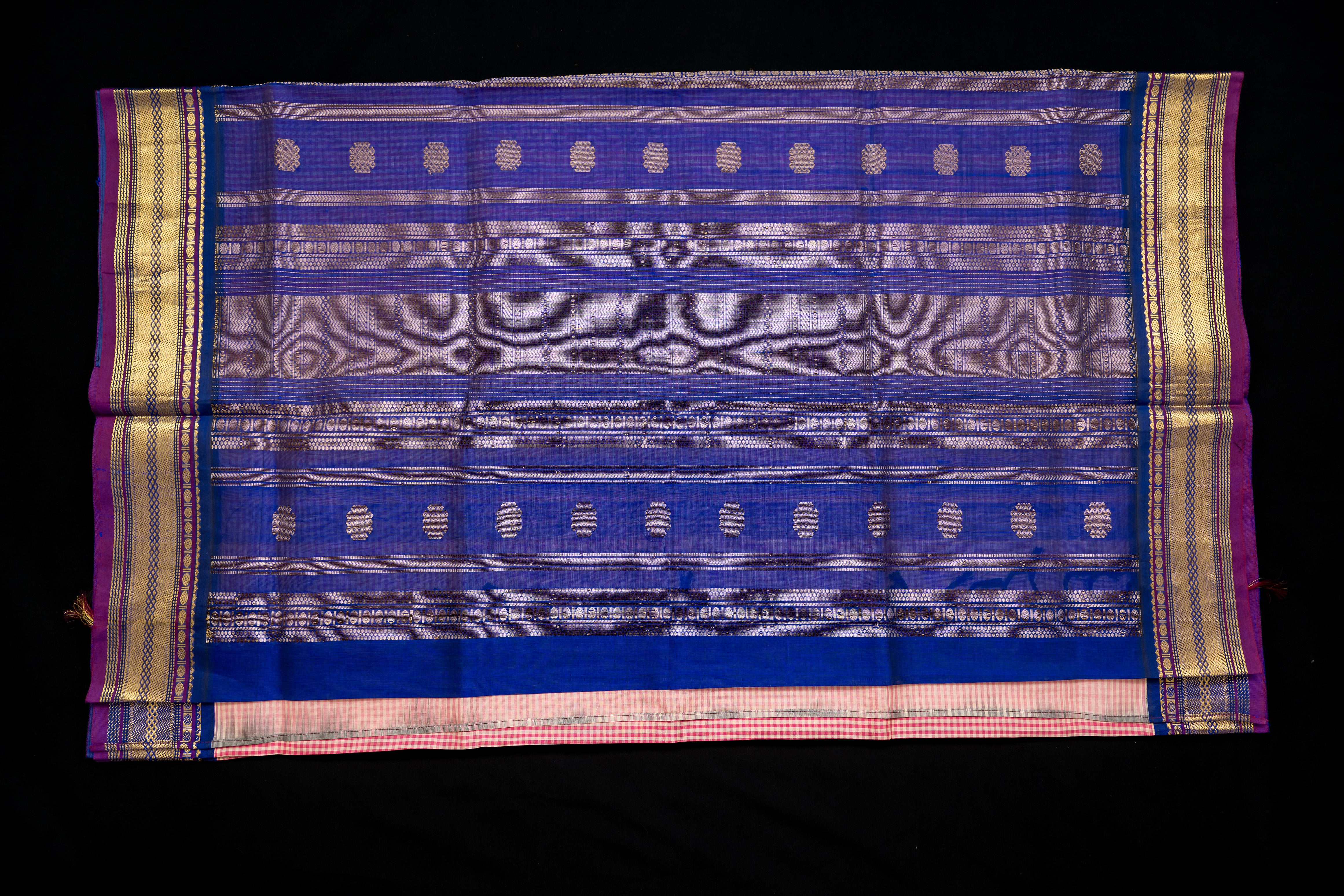 Royal Blue and Blush Pink Kattam Silk Cotton Saree