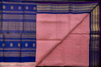 Royal Blue and Blush Pink Kattam Silk Cotton Saree