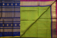 Radiant Lime Green, Mustard, and Royal Blue Silk Cotton Saree