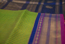 Radiant Lime Green, Mustard, and Royal Blue Silk Cotton Saree