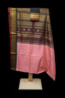 Black and Blush Pink Kattam Silk Cotton Saree