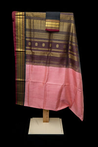 Black and Blush Pink Kattam Silk Cotton Saree