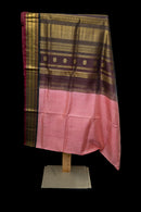 Black and Blush Pink Kattam Silk Cotton Saree