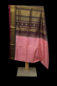 Black and Blush Pink Kattam Silk Cotton Saree