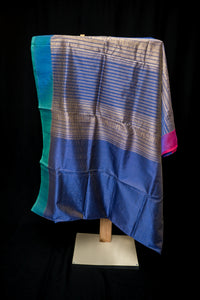 Royal Blue Kattam Silk Cotton Ganga-Jamuna Saree